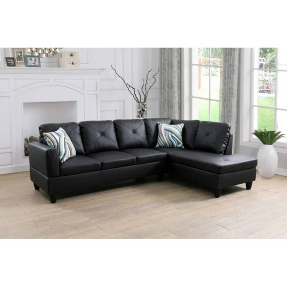 Modern L-Shape Sectional Sofa for Living Room, Modular Leather Sleeper Sofa Couch With Chaise For Bedroom, Black
