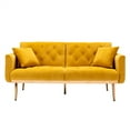 thumbnail image 3 of Velvet Futon Sofa Bed with 2 Pillows, Modern Tufted Upholstered Accent Sleeper Sofa Couch with Adjustable Backrest and Golden Metal Legs, Folding Loveseat Sofa Recliner Couch for Bedroom, Mustard, 3 of 7