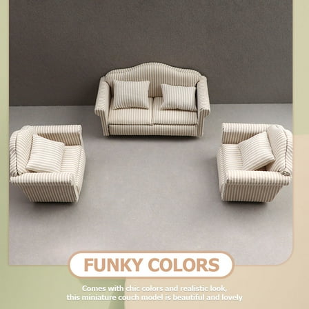 OFFIGAM 2Pcs Miniature Dollhouse Sofa and Armchair Set, Decorative Wood and Cotton Couch for Doll Furniture