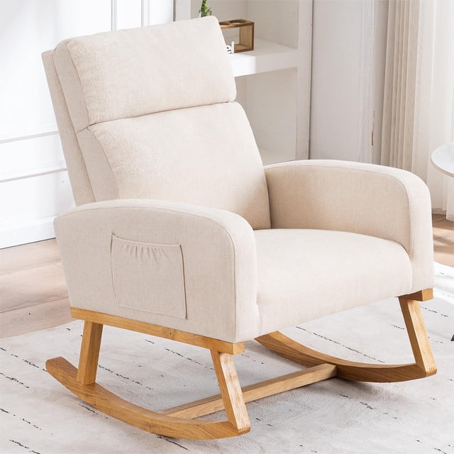 Silla mecedora para guardería HCHAIRH, beige, patas de madera