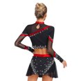 thumbnail image 2 of TiaoBug Women's 2 Piece Cheerleading Outfits Long Sleeve Crop Tops & Dance Skirt Set for Musical Rave Party Red S, 2 of 7