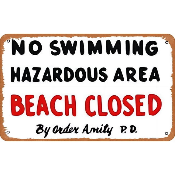 Vintage Tin Sign Amity Island Poster Movie Poster Print Beach Closed Sign No Swimming Cult Classic Home Wall Art Gift Wall Decor 8x12 Inch