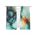 thumbnail image 2 of Abstract Water Ripple Art Sheer Curtains 63 Inches Long 2 Panels Teal Green Orange Marble Texture Light Filtering Semi Sheer Window Curtains Drapes for Bedroom Living Room 52"x63", 2 of 7