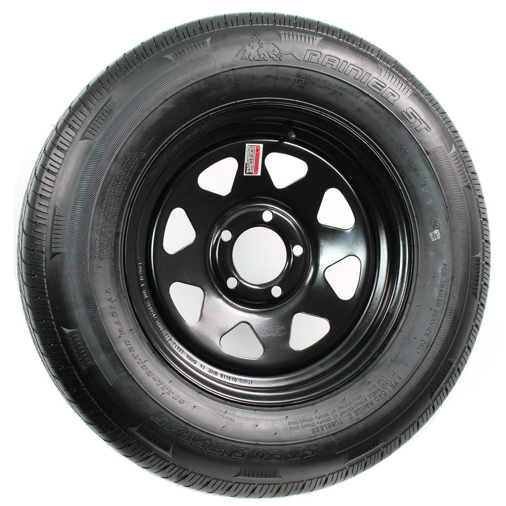 Radial Trailer Tire and Rim ST205/75R15 LRD 15X5 5-4.5 Black Spoke 5 On 4.75 Trailer Wheel And Tire