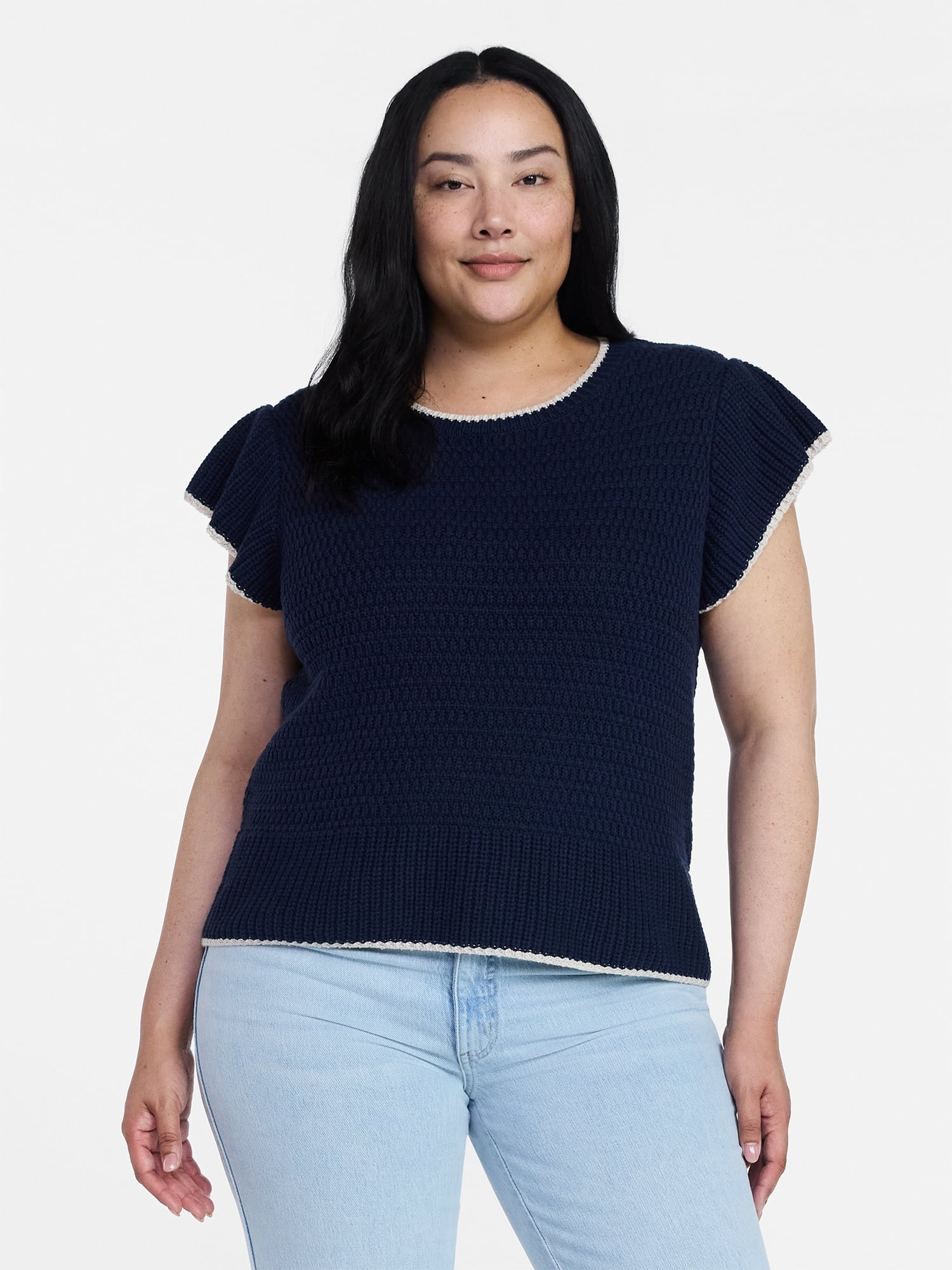 Time and Tru Women's Flutter Sleeve Sweater, Lightweight, Sizes XS-XXXL