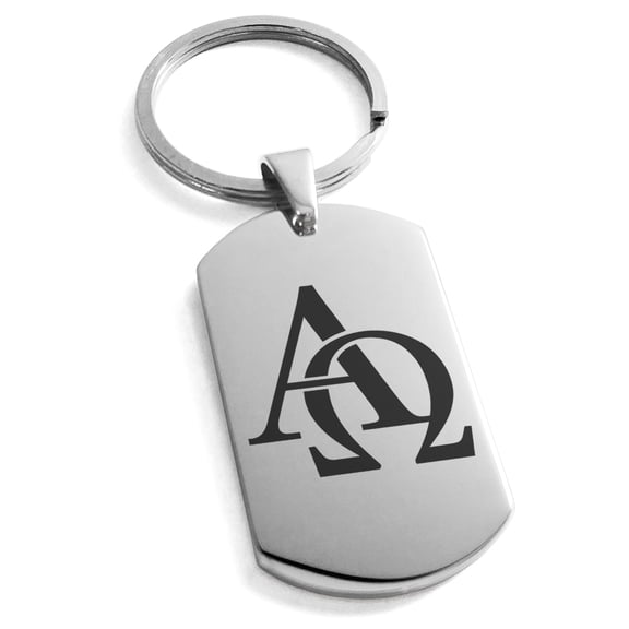Tioneer Stainless Steel Alpha & Omega Engraved Dog Tag Keychain Keyring