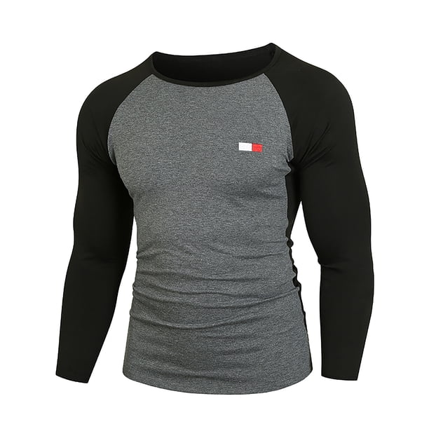 Nueva camiseta de otoño e invierno para hombre, camiseta de cuello redondo, jersey ajustado con mangas raglán a juego de colores Pompotops oipoqjl7686