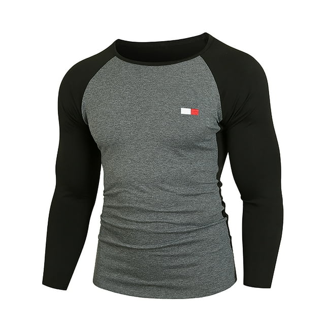 Nueva camiseta de otoño e invierno para hombre, camiseta de cuello redondo, jersey ajustado con mangas raglán a juego de colores Pompotops oipoqjl7689