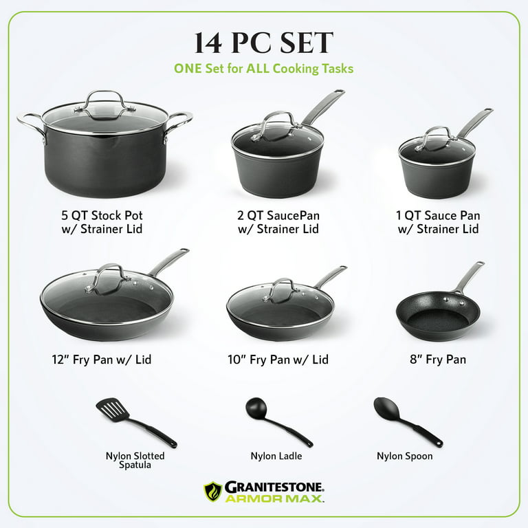 Granitestone Armor Max Pots and Pans Set Hard Anodized Cookware Set 14pc 