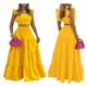 thumbnail image 3 of Conjunto de 2 Piezas para Mujer: Top Corto con Tirantes Finos y Falda Larga con Volantes y Cintura Fruncida Amarillo S, 3 of 6