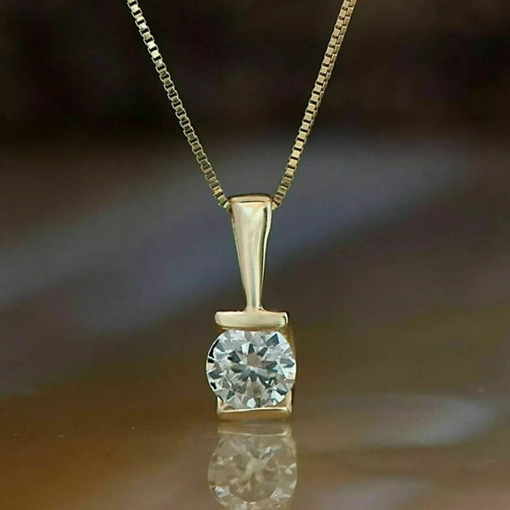 Solitaire Pendant 925 Sterling Silver 1.00 Ct Brilliant Round Cut Lab Created Diamond 14k Yellow Gold Plated