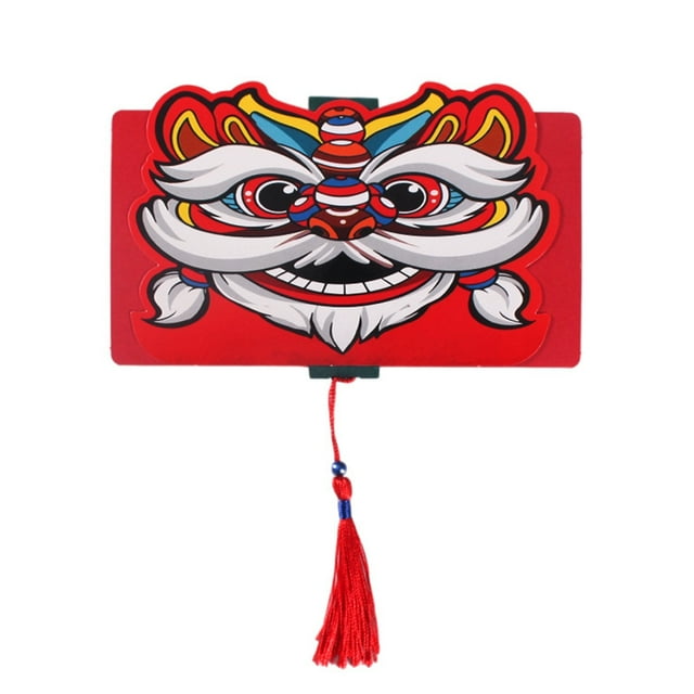 Paquets Rouges Six Emplacements pour Cartes Hong Bao Cadeau Paquets d'Argent avec Pendentif à Pompons pour Nouvel An Festival de Printemps