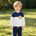 thumbnail image 2 of VedolayToddler Boy Clothes for Fall Winter Baby Boys Outfit Contrast Color Sweatshirt+Elasitc Waist Pant 2-Piece Set Size 6M 9M 12M 18M 2T 3T, 2 of 8