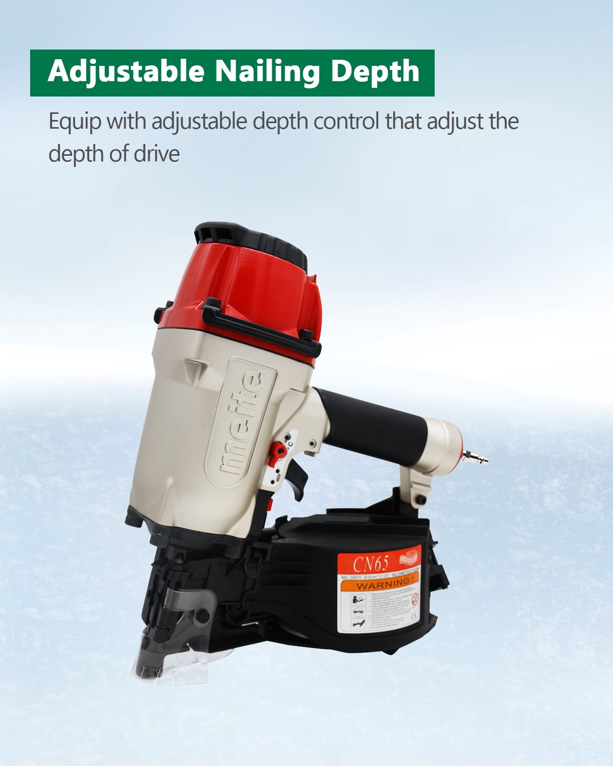 meite CN65 Pneumatic Coil Siding Nails Nailer Wood Working Guns for 15 Degree 1-1/2-inch to 2-1/2-inch Length Nails