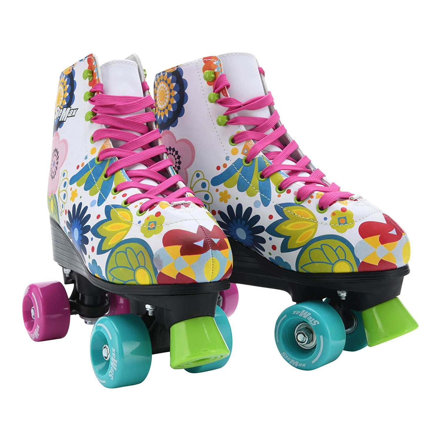 Quad Roller Skates for Girls and Women Size 3.5 Youth Colorful Flower