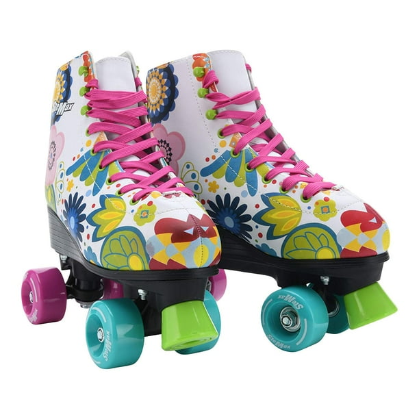 Quad Roller Skates for Girls and Women Size 3 Youth Colorful Flower