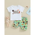 thumbnail image 2 of Bslissey Toddler Baby Boys 2Pcs Easter Outfits Short Sleeve Letter Print T-shirt + Cow Carrot Print Shorts 6M 12M 18M 24M 3T Infant Summer Casual Short Pants Set, 2 of 9