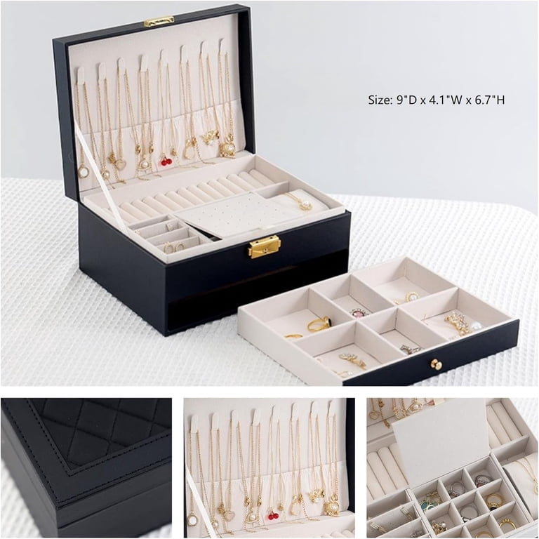 Bevtee 2-Layer Pu Leather Jewelry Box with Lock, Black photo 2