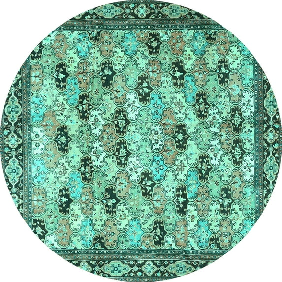 Ahgly Company Machine Washable Indoor Round Persian Turquoise Blue Traditional Area Rugs, 6' Round