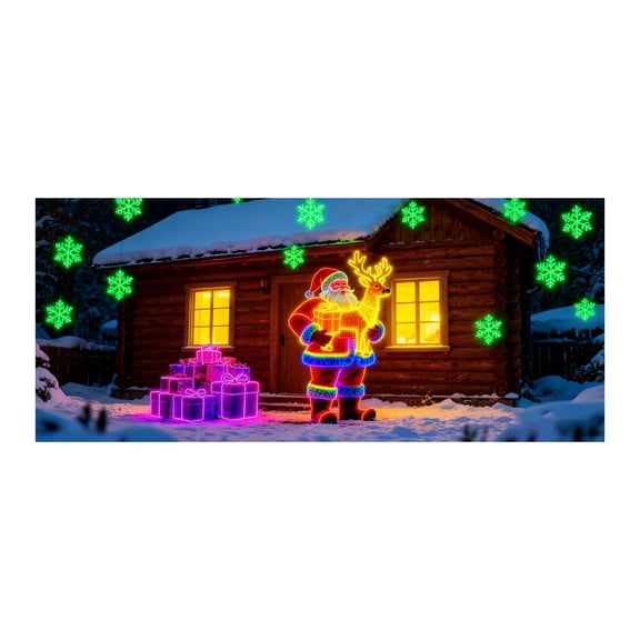 16x7ft UV Activated Christmas Garage Door Cover Banner, Glows in Dark 2D Flat Holiday Garage Door Covers with Cartoon Santa and Elf, Xmas Outdoor Indoor Party Decoration(Style-a,16 * 7ft)