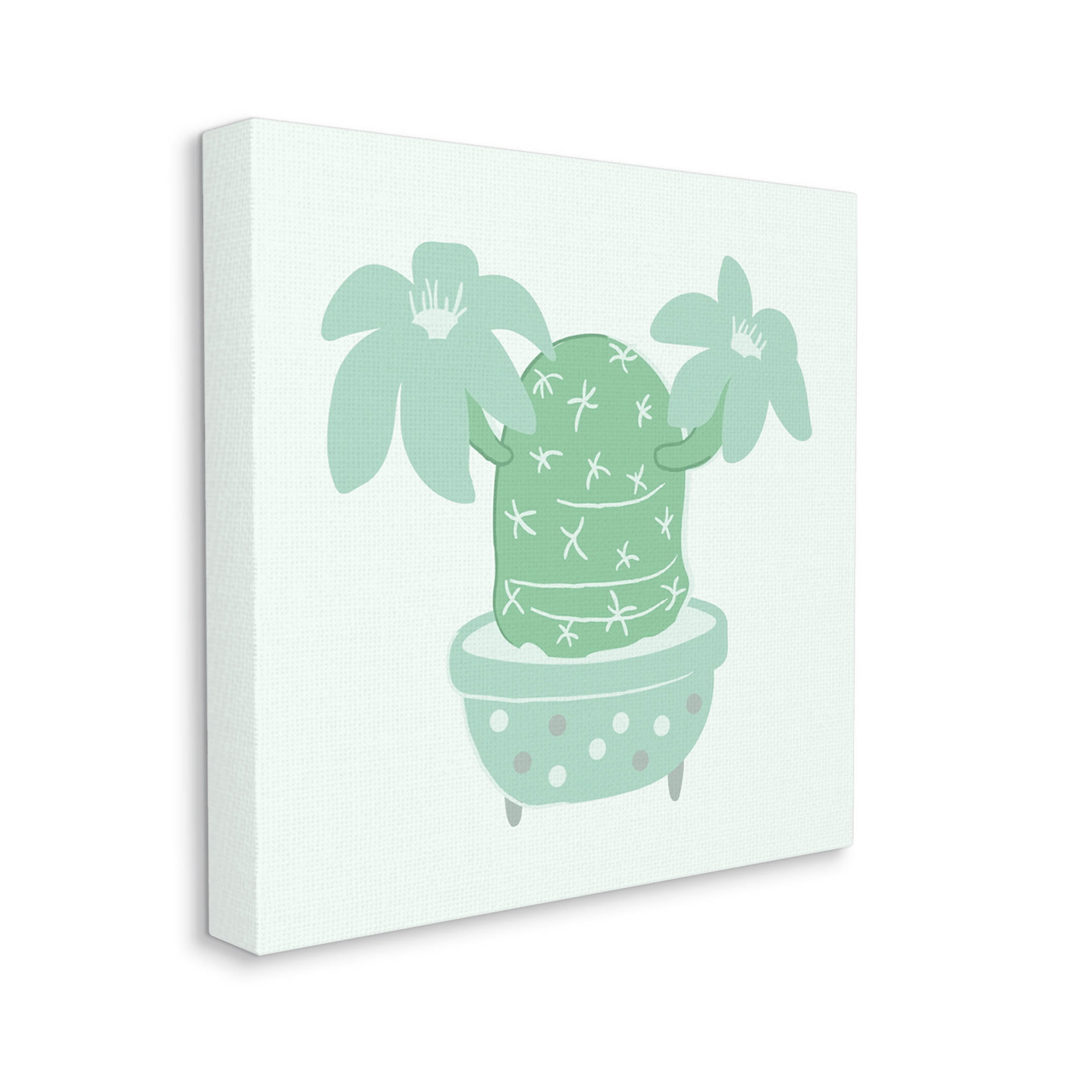 Green Cactus Flower Blooming Plant Botanical & Floral Graphic Art Gallery Wrapped Canvas Print Wall Art