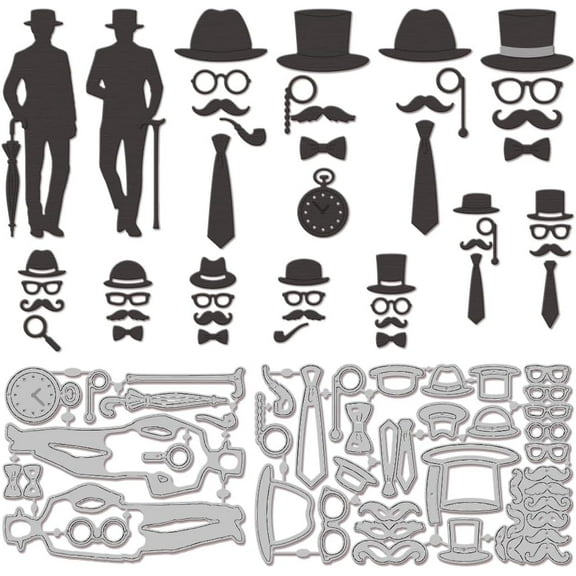 Father's Day Cutting Dies Metal Gentleman Men Die Cuts Glasses and Hat Cutting Embossing Templates for Scrapbooking Crafts Paper Cards Making