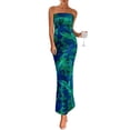 thumbnail image 1 of Vestido largo PRETTYGARDEN para mujer, ajustado sin tirantes, verde y floral, 1 of 9