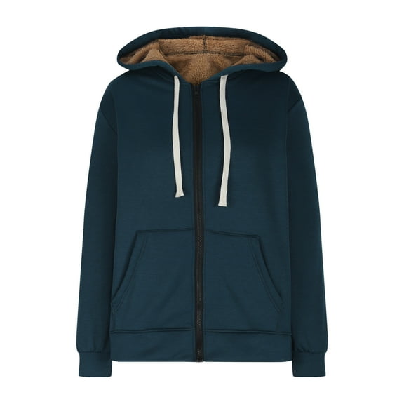 mihongmao Up to 65% off! Winter Jackets for Women Women's Long Sleeve Hoodies Winter Warm Fleece Lined Zip Hooded Sweatshirt Jacket Coat with Pocket,Womens Tops Plus Size Navy XL