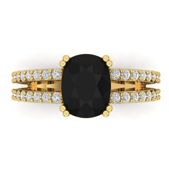 3.96ct Cushion Cut Black Natural Onyx 14k Yellow Gold Engraving Statement Bridal Wedding Designer Ring Size 7.5
