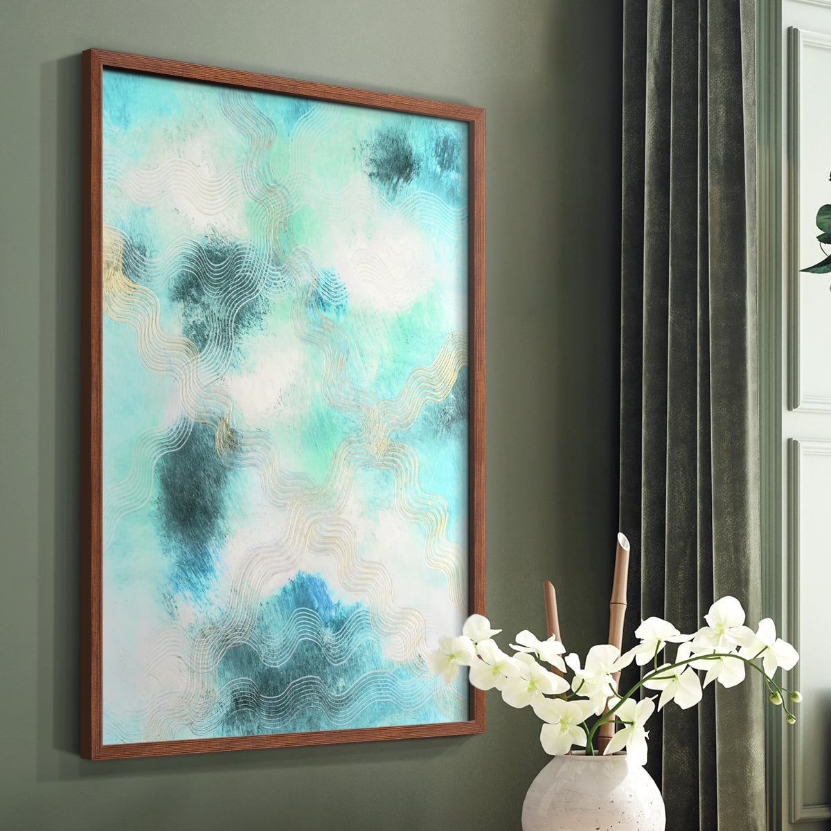 Blue Shift I Framed Print in Brown Solid Wood Framed Print No Nail Hanging