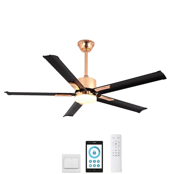 GULICA 52 Inch Ceiling Fan with Light, with 5 Aluminum Blades, Remote and APP Contorl, Dimmable 18W LED Light, Quiet Reversible Motor for Bedroom, Living Room, Apartment, Champagne Gold and Black
