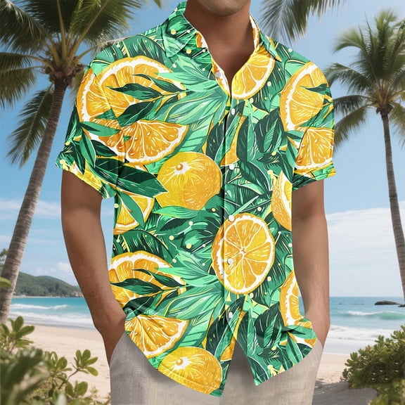 Yaoyar Mens Colorful Floral Hawaiian Short Sleeve Button Down Casual Top Bloom Design Turn Down Collar Style Short Sleeve Shirt