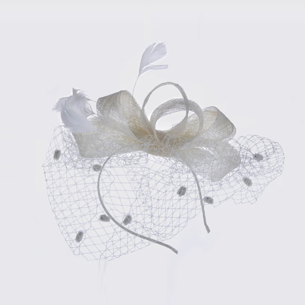 iDWZA Fashion Women Fascinator Penny Mesh Hat Ribbons and Feathers Wedding Party Hat