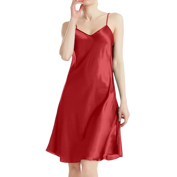Nightgowns for Women Women's Summer V Neck Strap Thin Sexy Slim Fit Solid Color Hanging Women's Sleepwear Backless Cami Dress