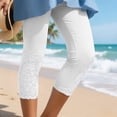 thumbnail image 2 of felwors Women's Capri Leggings Summer Floral Lace Trim Cropped High Waist Stretchy Soft Casual Yoga Workout Beach Tights Pants White for Size XXL, 2 of 8