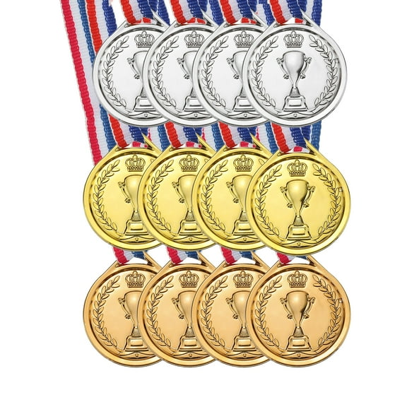 Uxcell 1.5" Mini Plastic Winner Award Medals Gold Silver Bronze Prize with Ribbon for Games Sports 12 Pack
