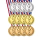 thumbnail image 1 of Medallas de premio miniatura de plástico Uxcell de 1.5" en oro, plata y bronce con cinta para juegos y deportes, paquete de 12, 1 of 7