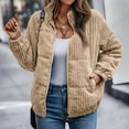 thumbnail image 3 of NAYTOAO Women's Bomber Jacket Corduroy Ribbed Quilted Zip Up Long Sleeve Winter Coat Fall Outerwear Tops with Pockets Light Khaki S, 3 of 5