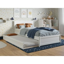 Wesley Twin Wood Platform Bed with Panel Footboard and Twin Trundle in White