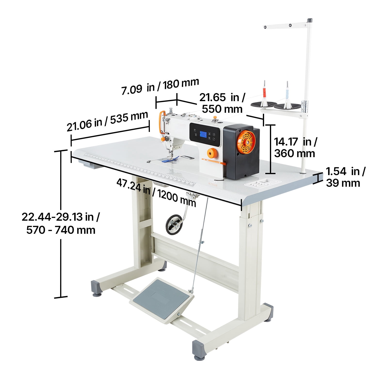 KFFKFF Industrial Sewing Machine, 550W Lockstitch Set with Servo Motor and Table Stand, 5000 SPM High-Speed Operation, Durable Metal Frame, LCD Display, LED Illumination, Suitable for Cotton, Wool