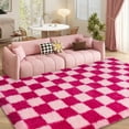 thumbnail image 2 of SARAG American Retro Soft Carpet For Living Room Plaid Pink And Rose Red Area Rugs For Bedroom Living Room, Modren Indoor Carpet For Kids Girls Room, Nursery Dorm, Non-Slip, High Pile, 2 of 9