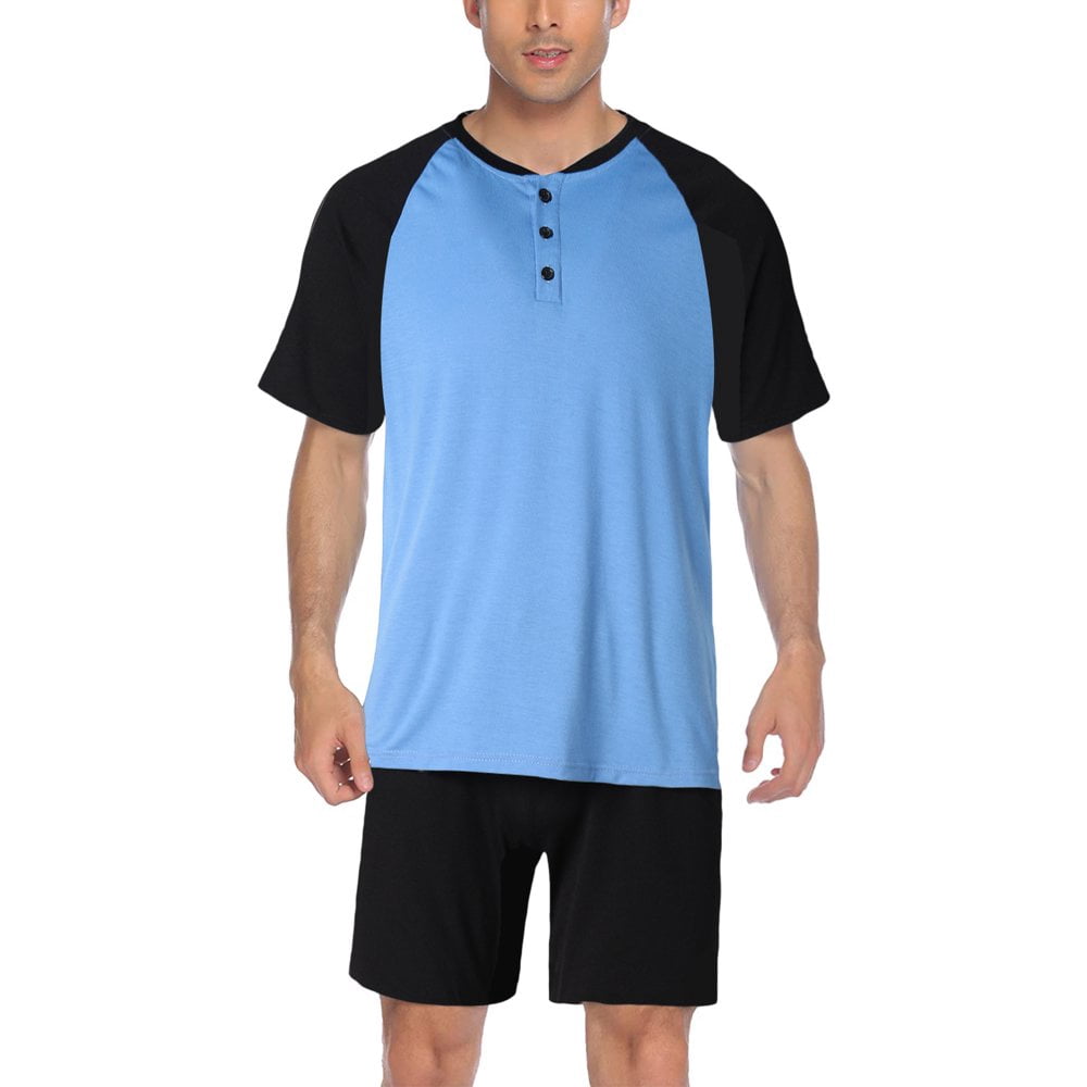 Men ‘s Summer Pajamas Sets Contrast Color Short Sleepwear Loungewear Pajama Set Home Clothes