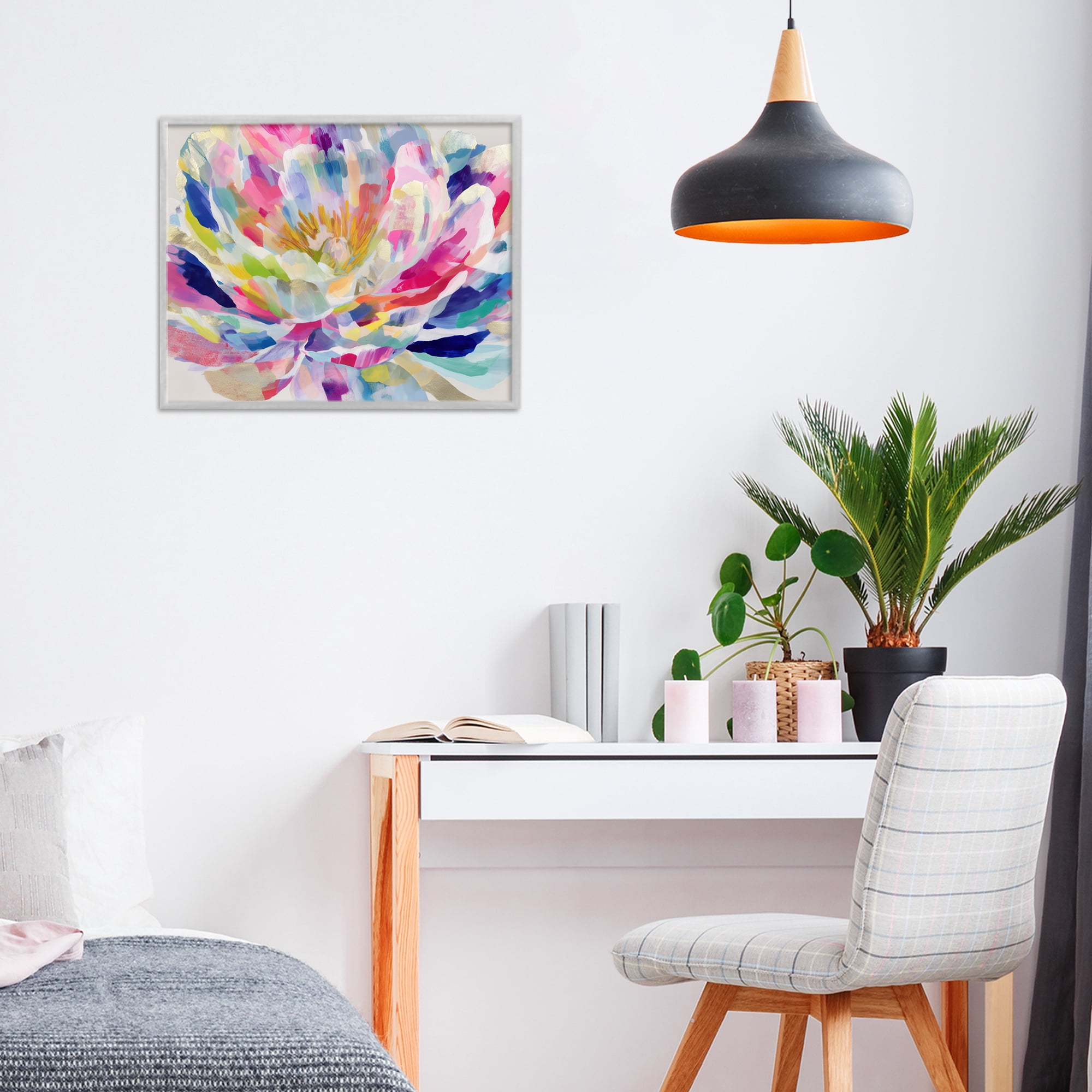 Stupell Industries Dahlia in Pink & Blue Gray Framed Giclee Art, design by Chromatic Storm Studio