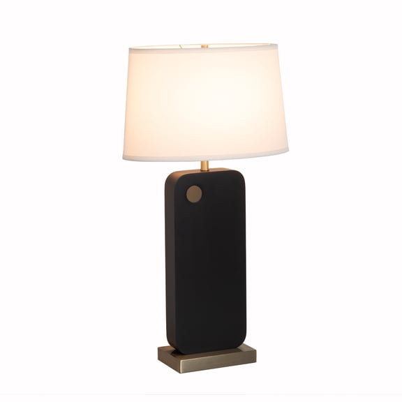 NOVA of California Laurel Table Lamp - Ebony Wood Finish, Weathered Brass, White Linen Shade