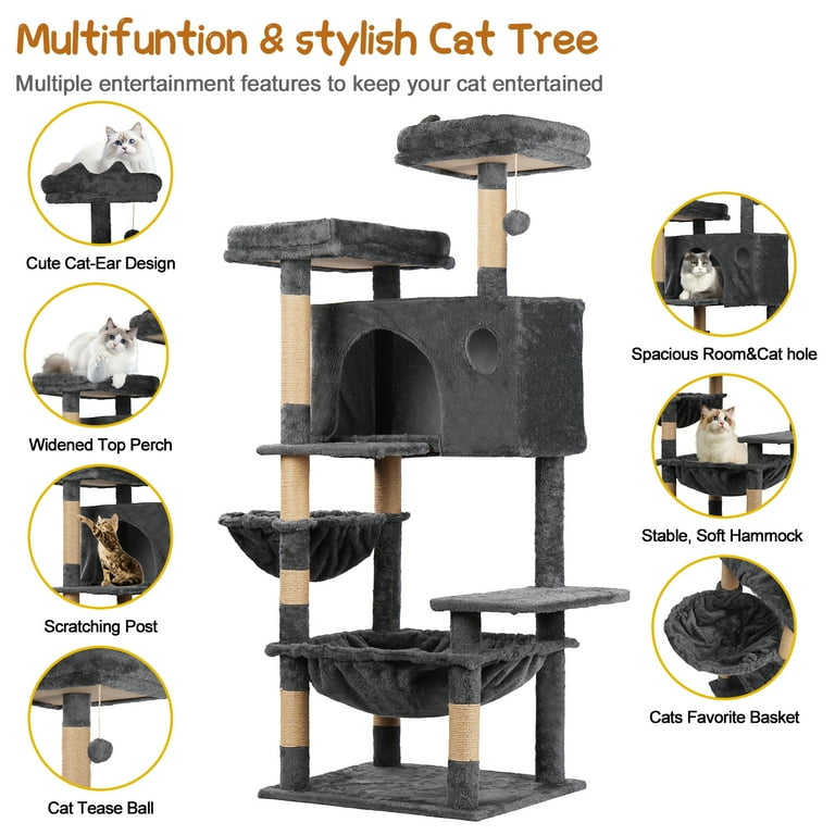 HiiKaa 58in Cat Tree,Multi-Level Cat Tower for Indoor Cats with
