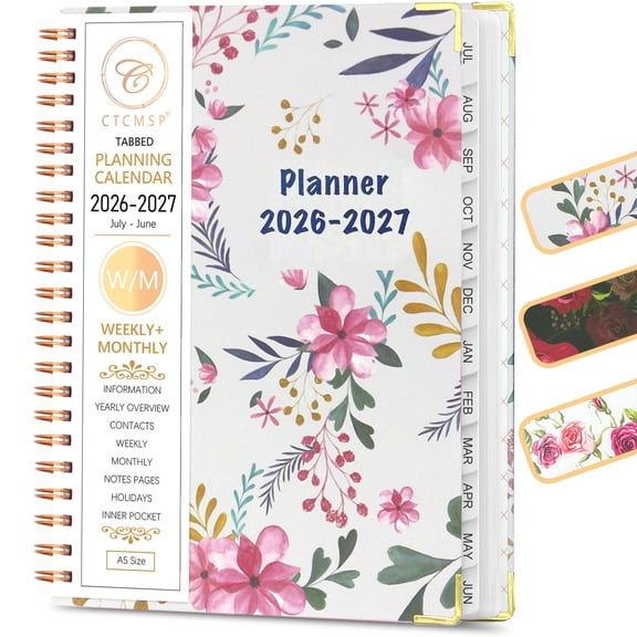 Academic Planner 2026-2027 Calendar Notebook(Jul.2026-Jun.2027,6.3"x8.5") Weekly Monthly Planner for Women Men 2026-2027 Planner Supplies-Flower