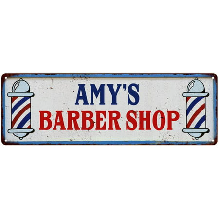AMY'S Barber Shop Hair Salon Vintage Look Metal Sign Chic Retro Old Advertising Man Cave Game Room