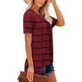 thumbnail image 5 of T-shirts for Women Plus Size Short Sleeve Square Collar Stripe Printed Pleats Blouses Red M, 5 of 6