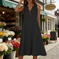 thumbnail image 4 of Women's Summer Sleeveless V Neck Midi Dress Eyelet Lace Trim Button Front Casual Dress with Pockets Black S(S), 4 of 8