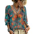 thumbnail image 2 of Women 3/4 Sleeve V-Neck Polka Dot Lace Up Blouse Summer Casual Loose Flowy Tops Shirts Floral Blouses Work Shirts, 2 of 5